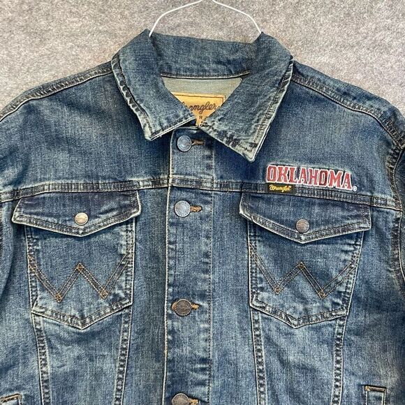 NWT WRANGLER X COLOSSEUM Oklahoma Jean Jacket Women's Large Blue Sooners OU New - Picture 2 of 16